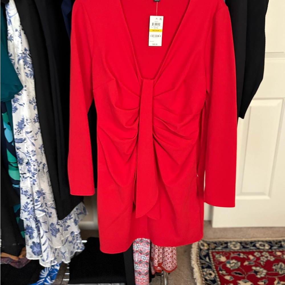 INC International Concepts Vibrant Red V-Neck Dress
